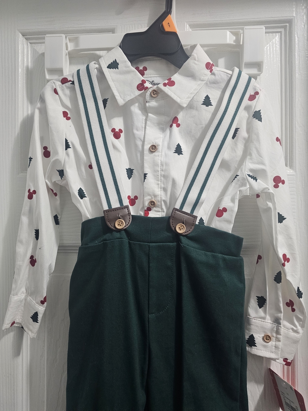 Boys Disney Dark Green Kids Suspenders with Red And Green Mickey Mouse Size 3t - Picture 2 of 5